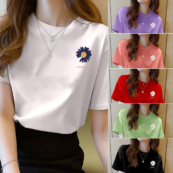 

little t- daisy hole-piercing t-shirt women's short sleeve 2020 large size women's loose base shirt midi fashion, White