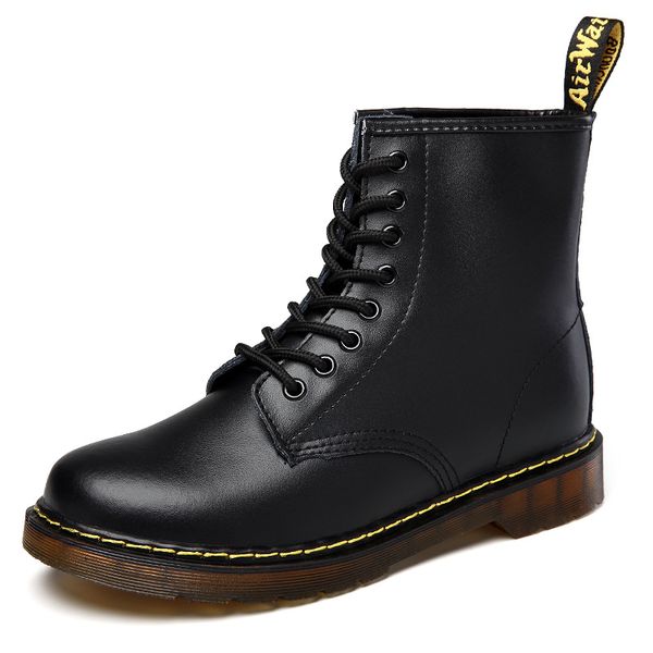 

brand men's boots martens leather winter warm shoes motorcycle mens ankle boot doc martins fur men oxfords shoes, Black