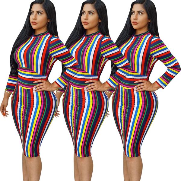 

dresses for womens Ladies designcostume ladies wearing dresses A stylish long-sleeved dress with a round neck and colorful stripes