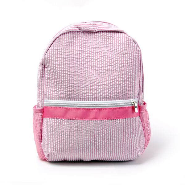 Rosafarbener Kleinkind-Rucksack aus weicher Seersucker-Baumwolle, Schultasche, USA Local Warehouse, Kinderbuchtaschen, Junge Gril, Vorschultasche mit Netztaschen, DOMIL106187