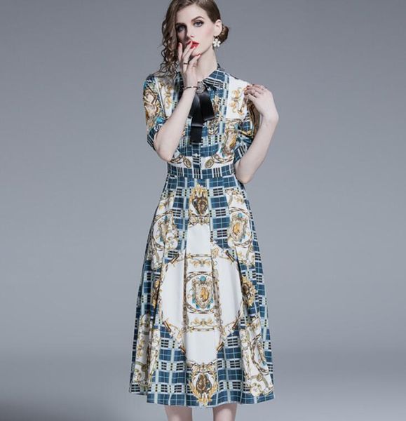

2019 lapel neck bow tie neck sleeve vintage plaid print pleated dress street style dresses knee-length, Black;pink