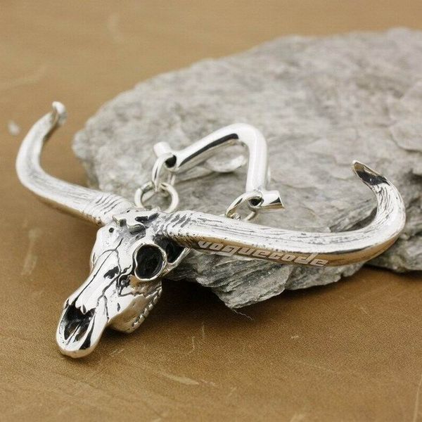

charm big buffalo skull bull horn 925 sterling silver mens biker rock punk pendant 8p015 just pendant