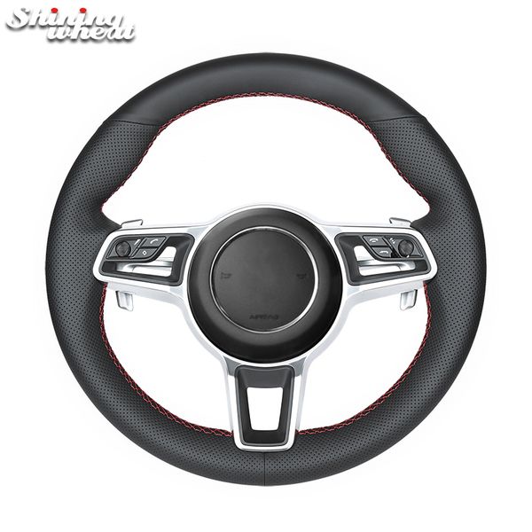 

shining wheat black genuine leather car steering wheel cover for macan 2015 2016