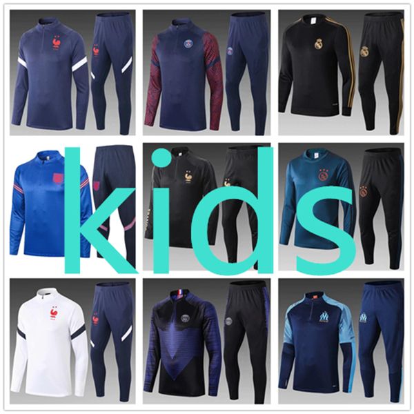 

2020 2021 kids soccer jersey football kids football 20 21 tracksuit training boys ajax spain olympique de marseille jogging paris sportswear, Black