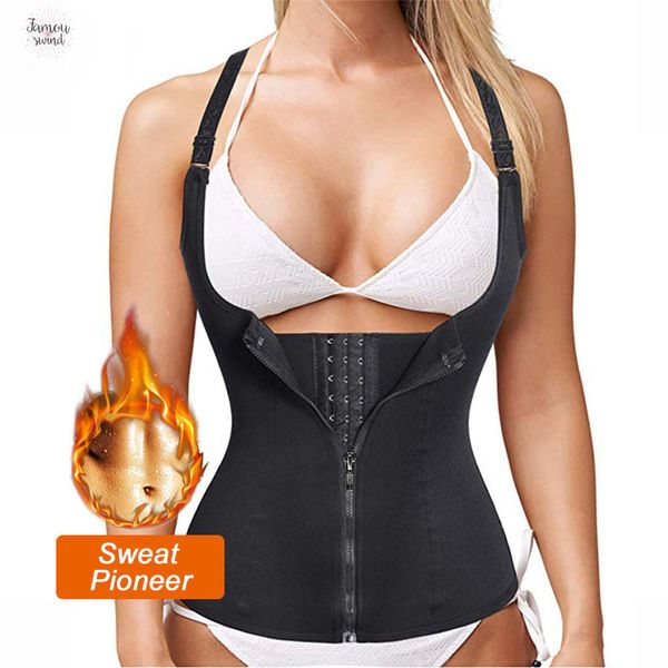 

women neoprene body shaper slimming waist trainer corset for weight loss sauna shapers trimmer vest shape wear, Black;white