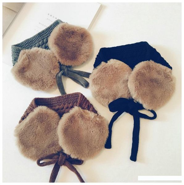 

plus velvet personality twist strap children's headband earmuffs wild baby wool scarf scarf, Blue;gray