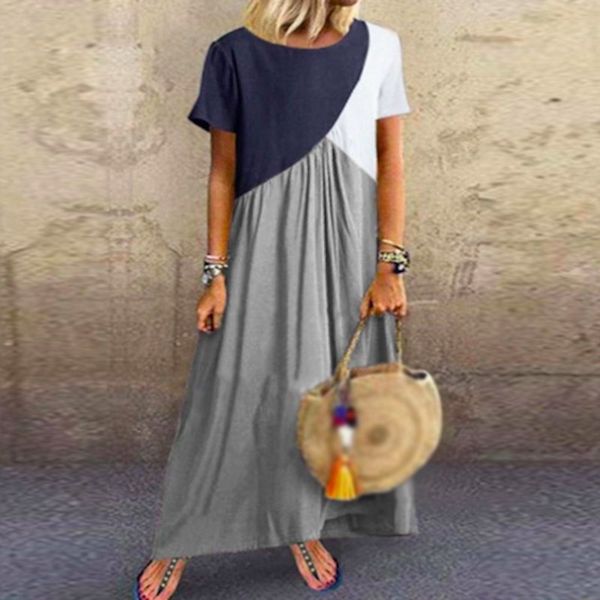 

womens dress ladies beach summer boat neck a line fashion loose maxi baggy, Black;gray