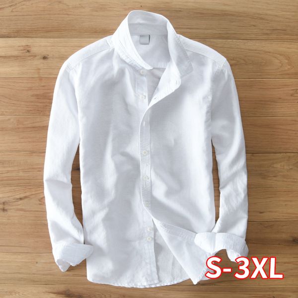 

men's shirt causal pure linen long-sleeved men clothing men shirt s-3xl 5 colors solid white shirts camisa shirts mens, White;black