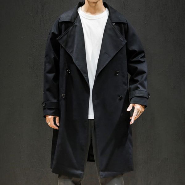 

#2481 winter man long sleeve loose coats plus size 5xl double breasted cotton casual windbreaker coat male no belt warm thick, Tan;black