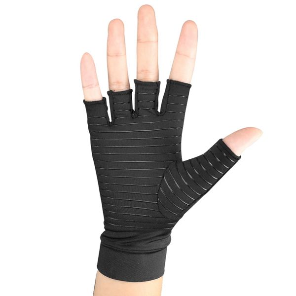 

1 pair copper-coated polyester fiber+spandex compression gloves sports half finger breathable elastic recovery handwear