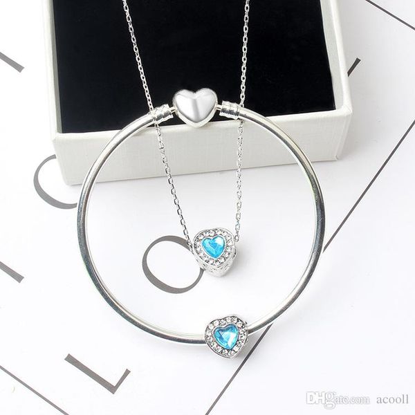 

мода 10 цветов один в форме сердца кристалл браслет / ожерелье набор подходит для пандоры стиль европейский шарм бусины diy браслет ювелирны, Silver