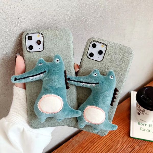 

one piece luxury phone case for iphone 6 7 8plus xr xsmax 11 11promax fashion plush phone case back cover with dinosaur doll