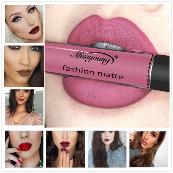 

1 pcs lipgloss matte lips lip gloss women make up cosmetics velvet moisturizer nutritious liquid lipstick beauty