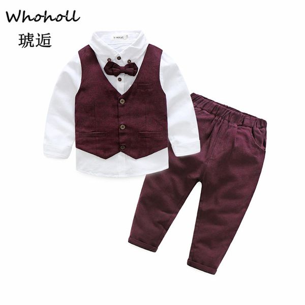 

whoholl autumn winter boys kids sets gentlemen vest+shirt+pants children's cotton clothes baby boy clothing long sleeve suit, White