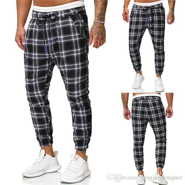 

мужские летний дизайнер плед печати брюки кулиской мода стиль homme одежда спорт мода обычная повседневная одежда, Black