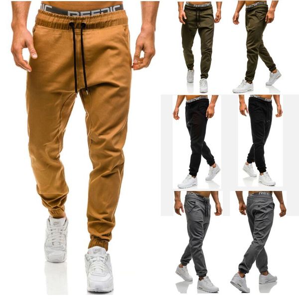 

large size european and american men's fashion tether elastic waistband casual pants sweatpants men mens joggers pants m-xxxl, Black