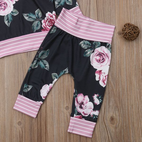 

0-3y newborn toddler kids baby boy girl floral clothes long sleeve hooded long pant 2pcs outfits autumn clothing set, White