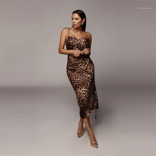 

fashion female clothing womens designer leopard printed dresses sleeveless backless dresses casual lace-up midi dresses, Black;gray
