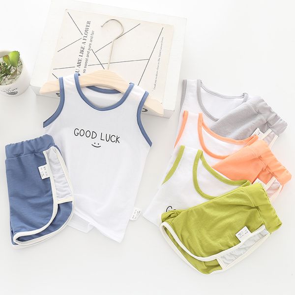 

2020 summer baby sets smiling face vest and shorts wholesale, White