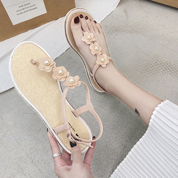 

dihope woman sandals female rhinestones slippers summer flat sandals fashion open toe buckle wedding shoes, Black