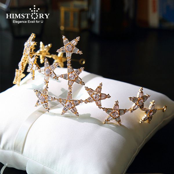 

himstory gold star hairbands bride tiaras and crowns shinny crystal wedding hair accessories hair jewelry tiara, Golden;white