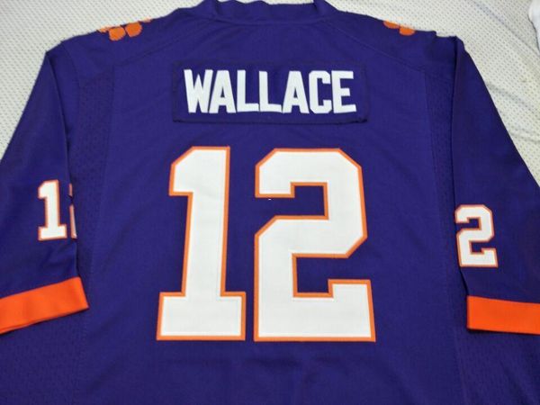 

men clemson tigers k'von wallace #12 real full embroidery college jersey size s-4xl or custom any name or number jersey, Black;red
