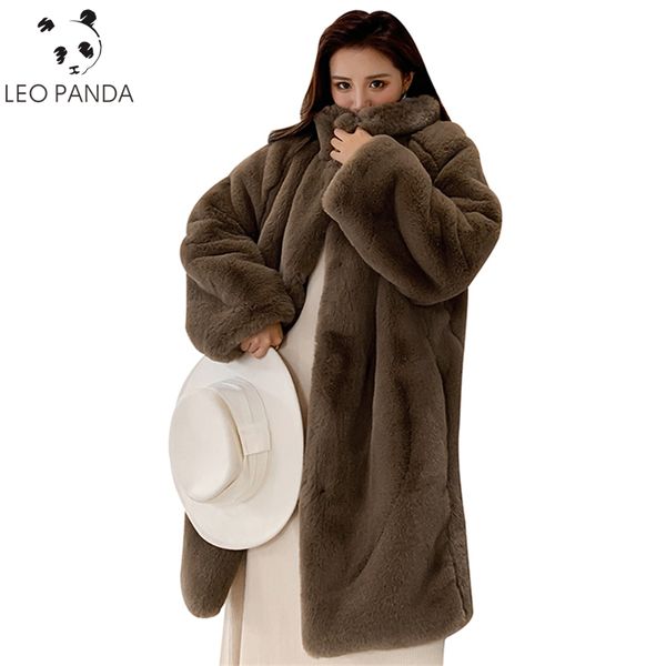 

oversized winter faux jacket women thicken warm plus size long plush coat parka female imitation rex fur coats, Black