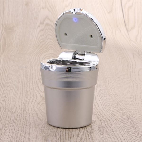 

portable car ashtray auto car smokeless stand cylinder cup holder cigarette ashtray with blue led light silver