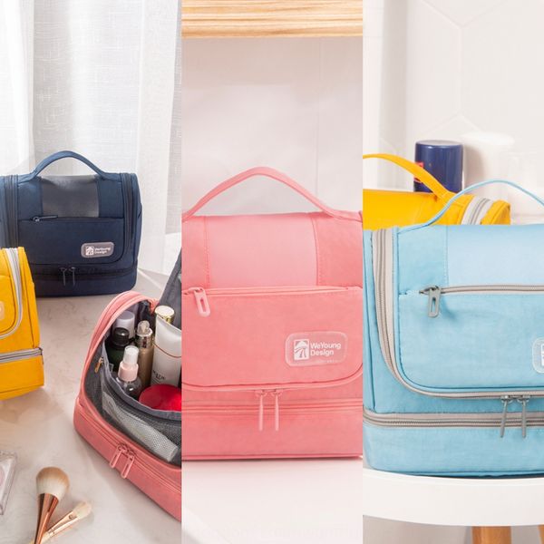 

travel storage large capacity dry-wet separation wash adhesive hook double layer cosmetic bag multifunctional travel storage bag