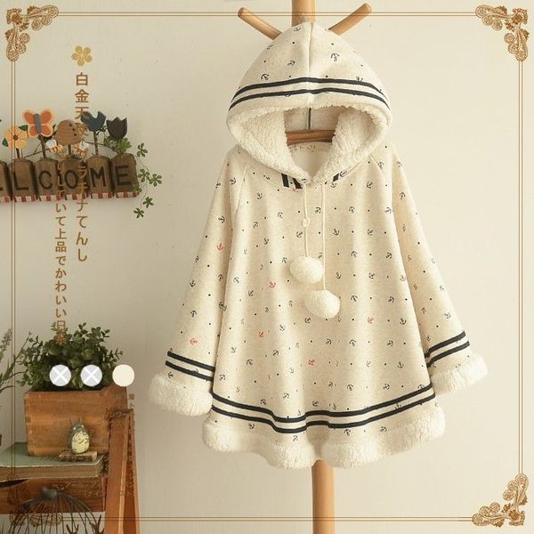 

осень зима женского капюшон velvet bat мысы пальто колледж printed boat anchor связали с студентами девушкой теплым, Black;brown