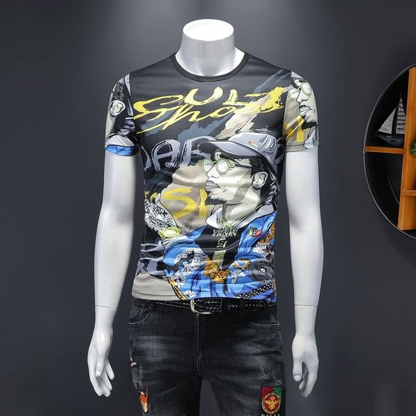 

2020 новый летний мужчины tshirt o-образным вырезом характер печати мода slim с коротким рукавом футболки мужские конструктора вскользь mens, White;black