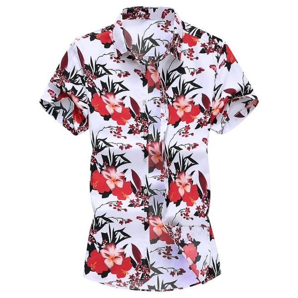 

men's casual shirts summer men beach hawaiian shirt fashion slim loose hawaii short sleeve printed turn-down collar homme streetwear #, White;black