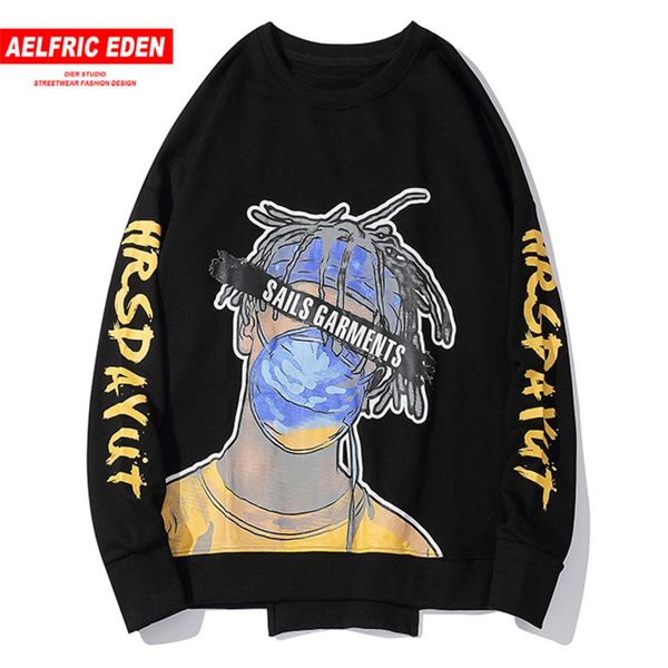 

aelfric eden cool boy letter printed casual mens sweatshirts 2019 harajuku streetwear fashion hip hop cotton oversized pullovers, Black