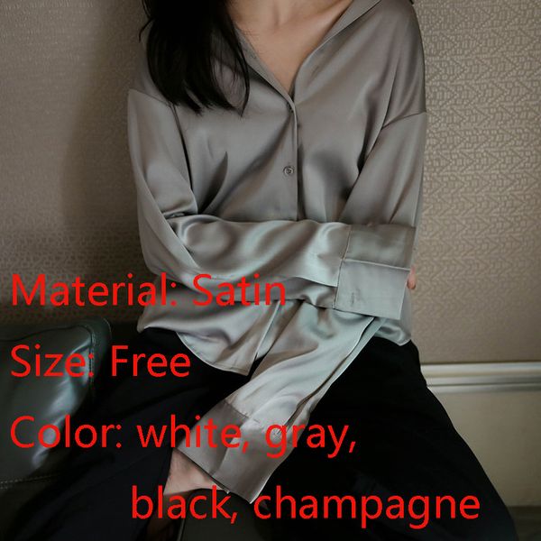 

satin shirt new retro long-sleeved satin coat, White
