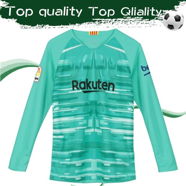 

long sleeve goalkeeper soccer jersey 2019/20 #10 messi #1 ter stegen #13 neto green full sleeve football shirt sports uniforms sales, Black;yellow