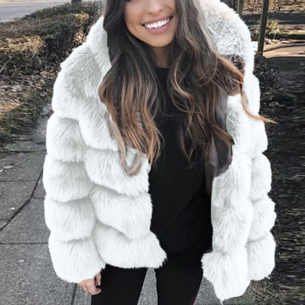 

2019 thick warmer faux fur hooded coat women long sleeve fur jacket luxury outwear ladies casual oversize hoody overcoat 3xl, Black