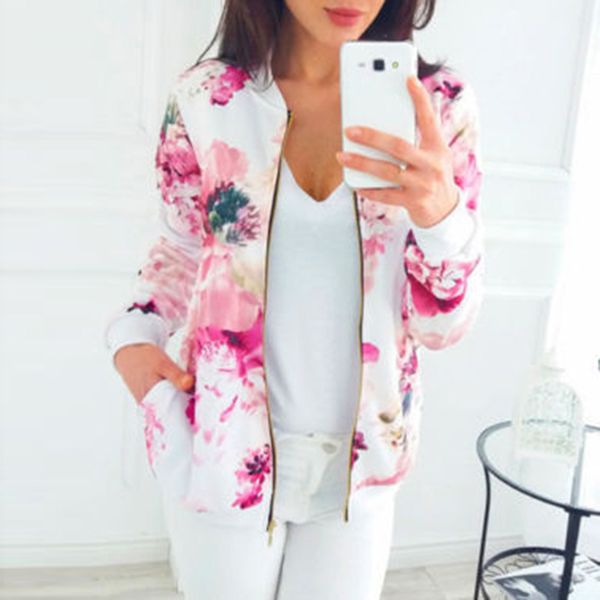 

sweatshirt jacket women's coat autumn floral long sleeve outwear plus size ladies baseball coat, Black;brown