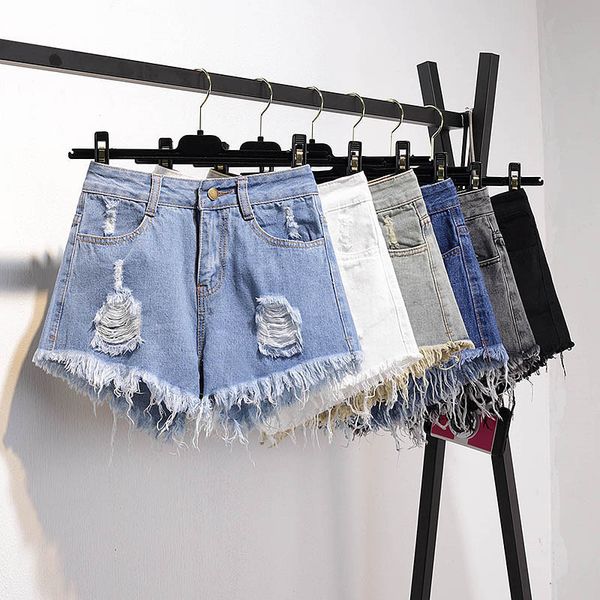 

summer women shorts plus size 2019 fashion new broken hole high waist female denim shorts thin loose ladies short pants jia218, White;black