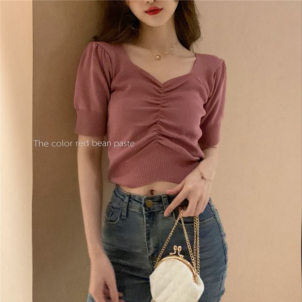 

western style v-neck sweater women's high waist all-match bubble sleeve slim shirt western style v-neck sweater women's high waist, White