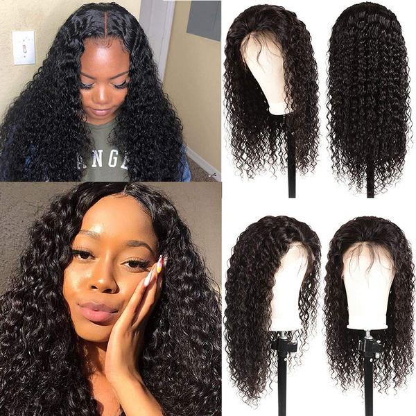 

water wave wig 4*1 lace part human hair wigs pre plucked 150 density brazilian remy lace ine wig for women wowebony, Black;brown