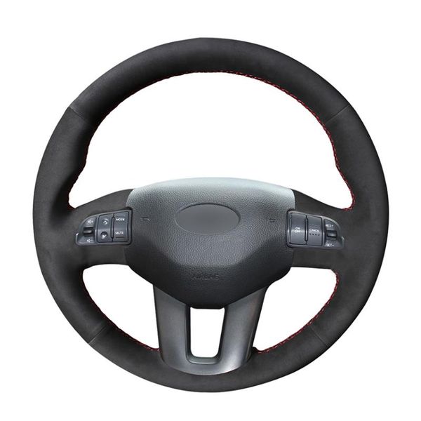 

hand sew black suede car steering wheel cover for kia sportage 3 2011 2012 2013 2014 kia ceed cee'd 2010 2011 2012