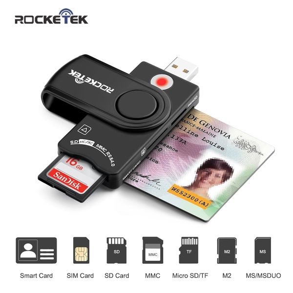 

military cac rocketek usb 2.0 universal smart reader/bank/id card/sd/micro sd/tf/ms/m2/sim card adapter