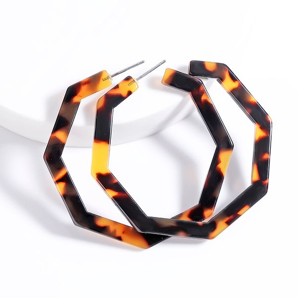 

vintage acrylic tortoiseshell earrings 2020 large polygonal hoop earrings for women resin leopard geometric pendientes jewelry, Golden