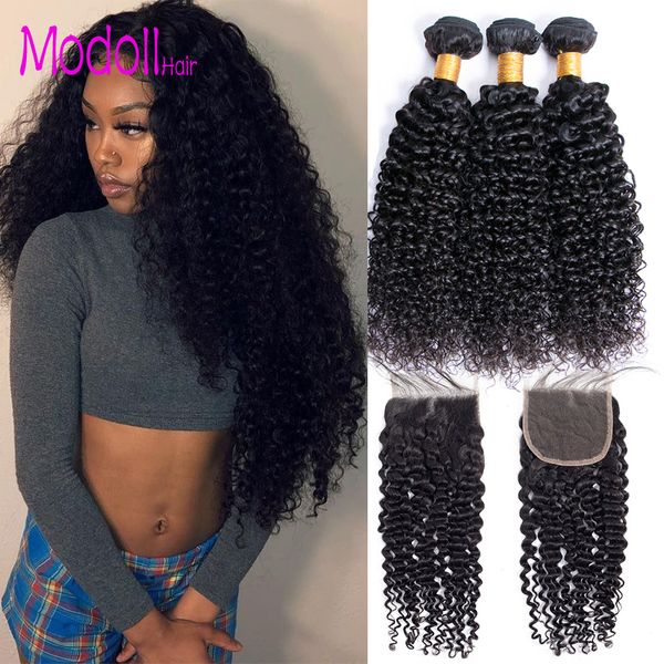 2019 Malaysian Curly Weave Human Hair Bundles With Closure 3 4