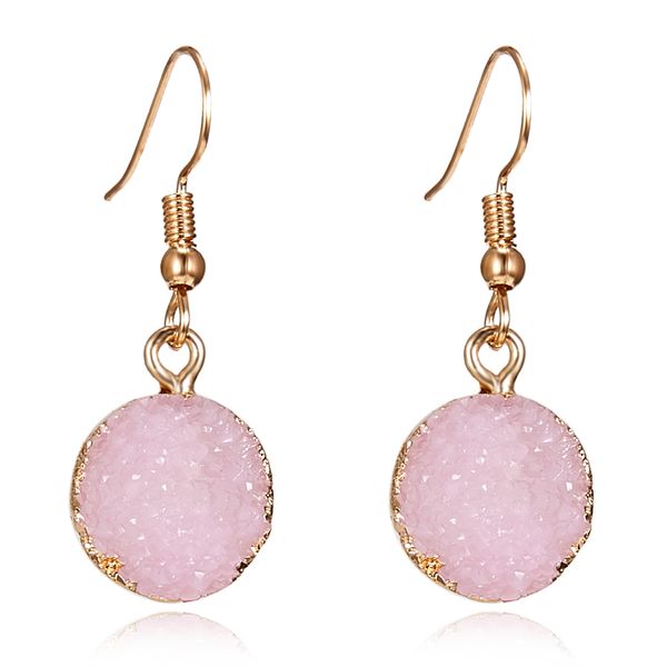 

unique sparkly colorful drusy round circle dangle earings pink quartz color resin stone druzy earrings for women jewelry e1318, Silver