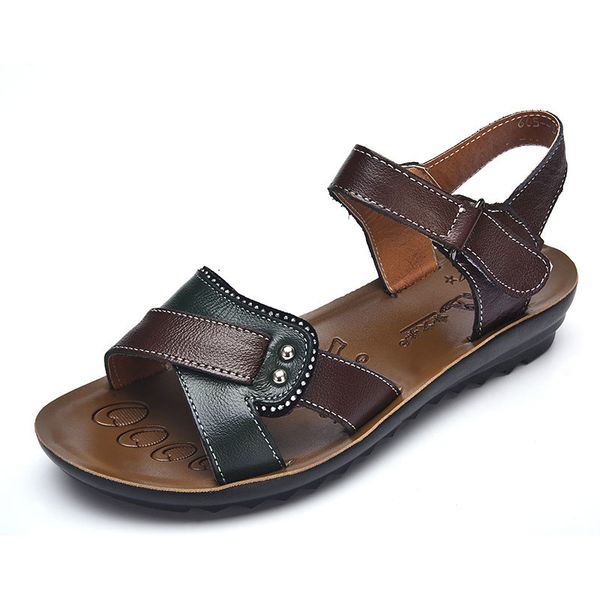 

women sandals 2019 new genuine leather flat sandals women hook loop summer beach shoes woman comfortable slippers ladies shoes, Black
