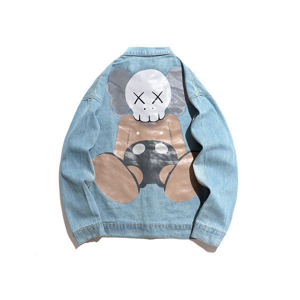 

kaws jacket japanese brand mens designer jacket luxury classic back printing trend denim distressed warm couple jacket, Black;brown