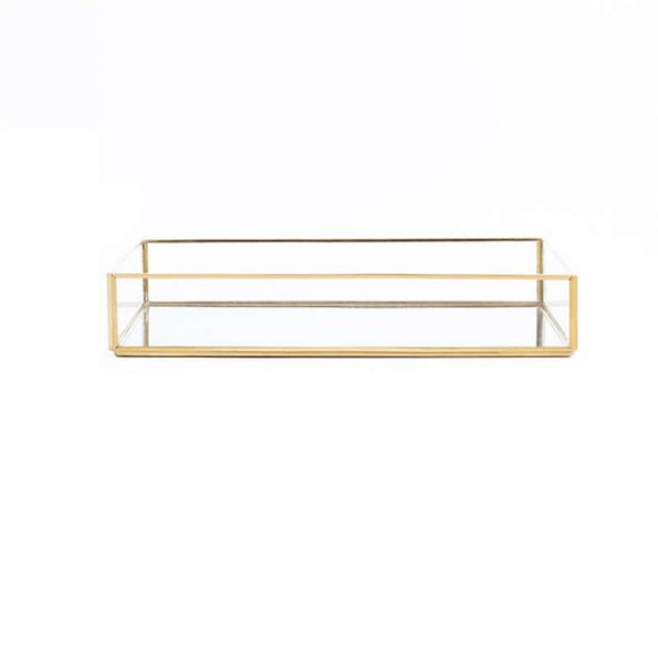 

nordic retro storage tray gold rectangle glass makeup organizer tray dessert plate jewelry display home kitchen decor