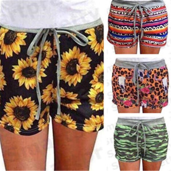 

women drawstring elastic shorts casual homewear fitness pants sunflower camouflage serape print shorts girls summer beach pants s-2xl e31203, White
