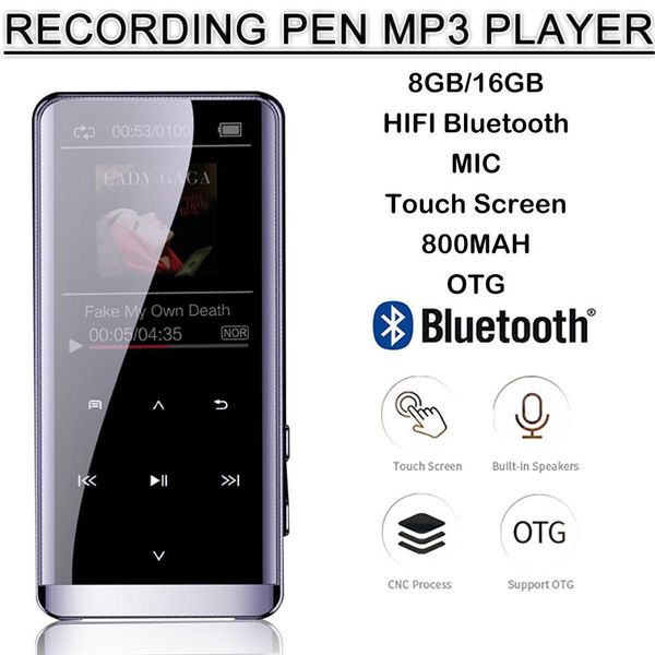 

otg mp3 player voice recorder bluetooth 4.2 touch screen 1.8inch portable hifi 5d music player 8gb/16g ultra thin mp3 player fm